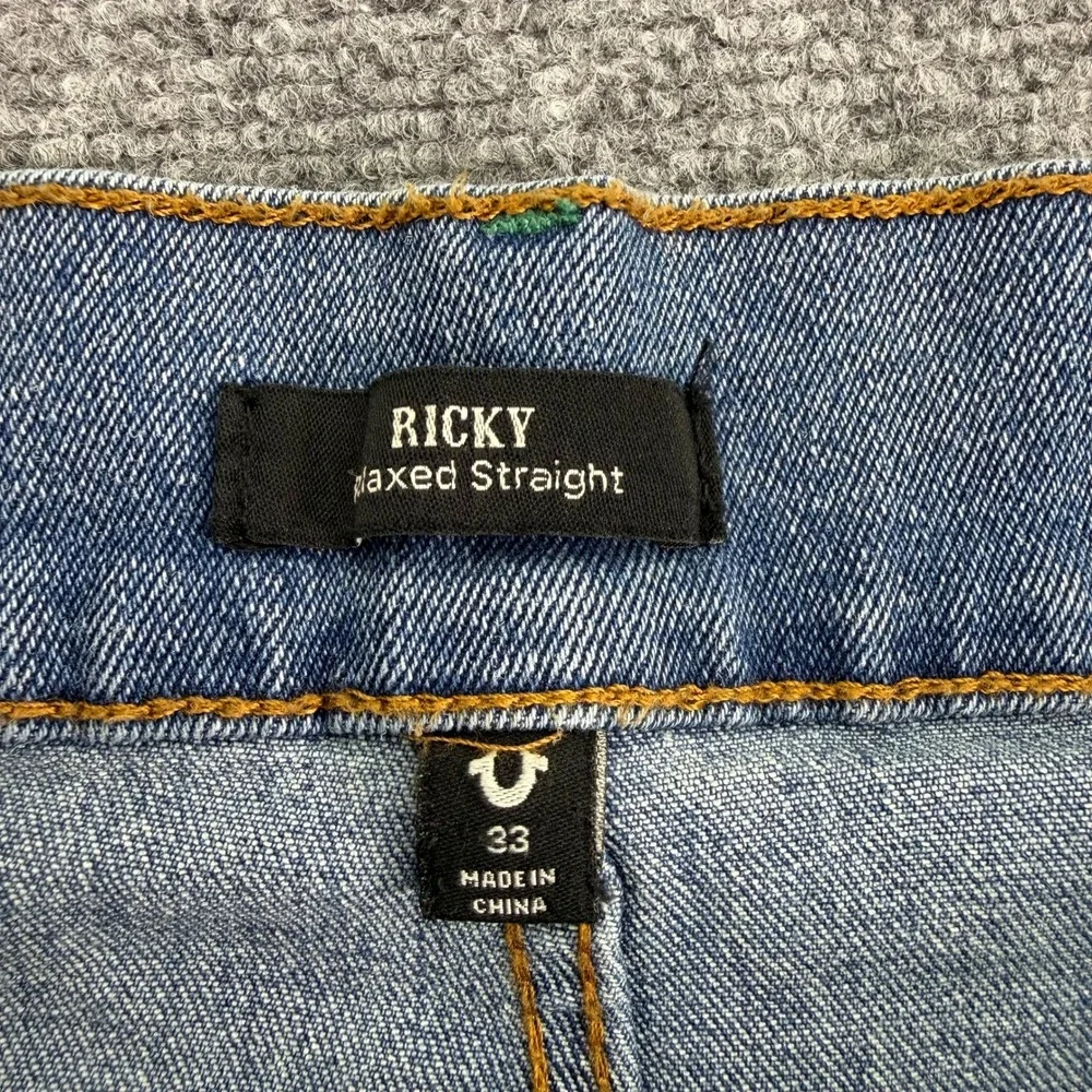 True Religion Jeans Mens 33 (Fits 35x31) Blue Ricky Relaxed Straight Medium Wash